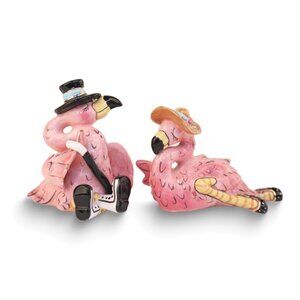Fancy Flamingo Ceramic Salt and Pepper Shaker set Retro Top Hat & Sexy Lady